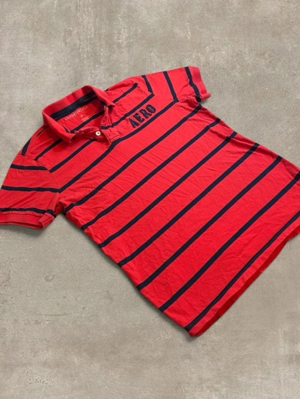 Vintage Aeropostale Striped Polo Shirt Mens Large Red Navy Spellout